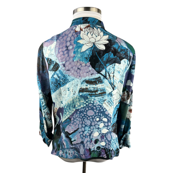 NWT CITRON Santa Monica 100% Silk Button Front Blouse Abstract Floral Size XL - Picture 11 of 16